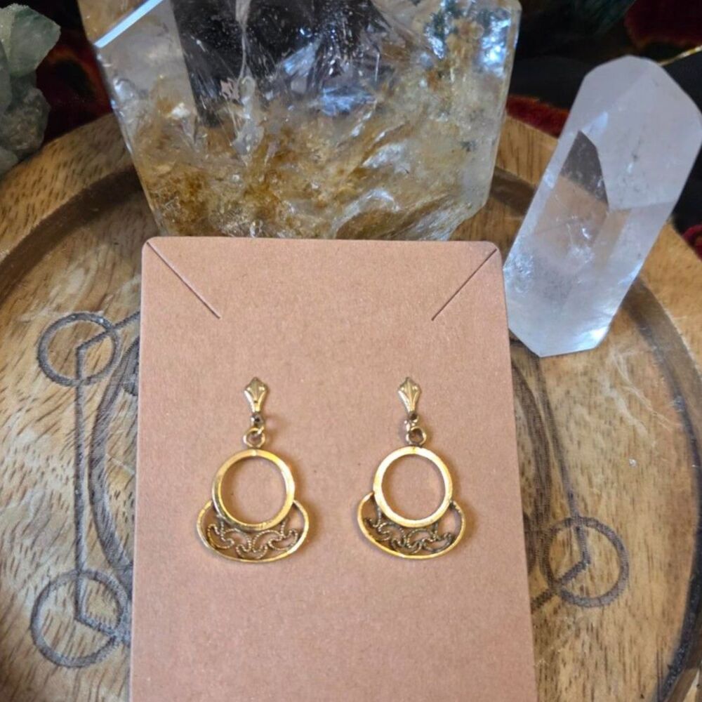 Vintage Gold-Tone Filigree Circle Dangle Earrings